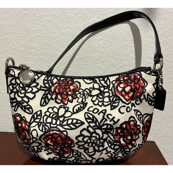 Coach Poppy Floral Graffiti Satin Shoulder Bag/hang Tag/ Wristlet - Picture 1 of 6